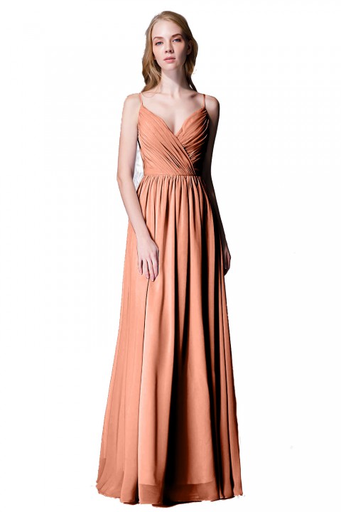 Spaghetti Straps Shell Neck Chiffon Bridesmaid Dress Open-back 