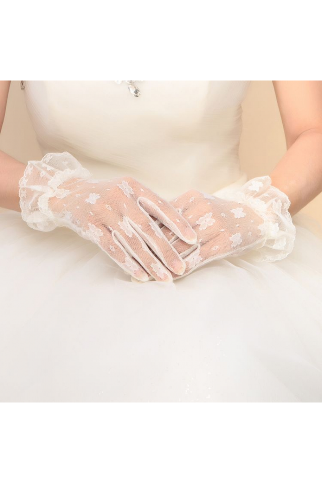 White Thin Lace Wedding Bridal Gloves 5081