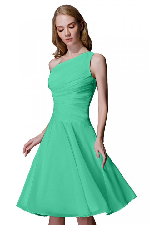 Asymmetrical One-Shoulder Chiffon Ruched Bridesmaid Dress Short