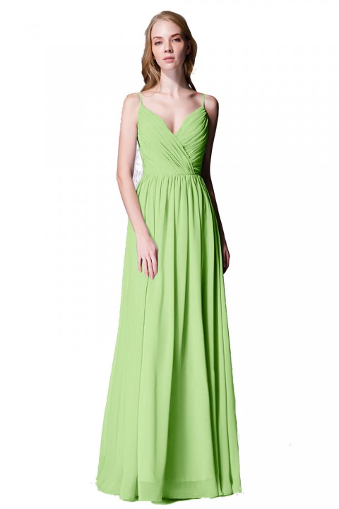 Spaghetti Straps Shell Neck Chiffon Bridesmaid Dress Open-back 