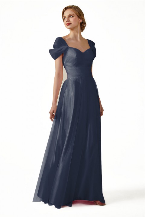 Sweetheart Neckline Cold Shoulder Long V back Tulle Bridesmaid Dress