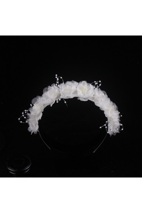 White Handmade Beaded Silk Flower Decor Bridal Headband