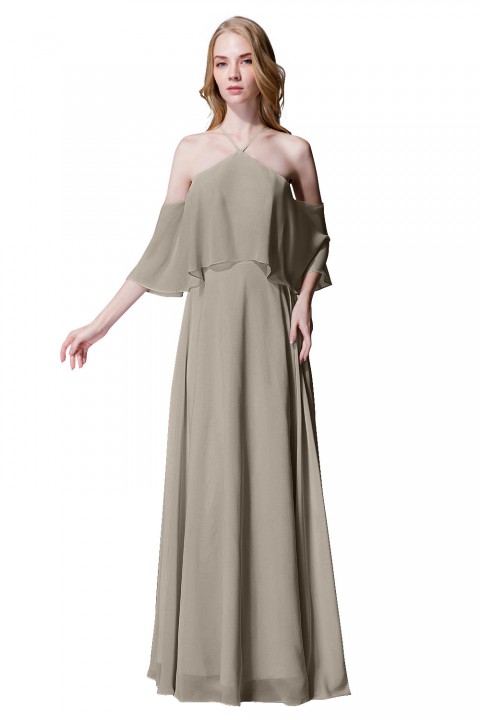 Y-Neck Ruffle Chiffon Multi-wear Bridesmaid Dress Long