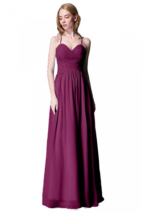 Spaghetti Straps Halter Neckline Front Cascade Bridesmaid Dress with Keyhole Back