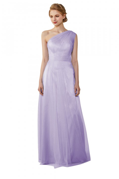 Romantic Illusion One-Shoulder Tulle Open Back Bridesmaid Dress 