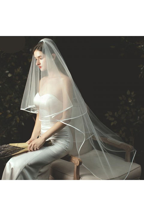 Simple Long Two-Tier Bridal Veil with Comb