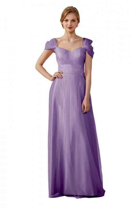 Sweetheart Neckline Cold Shoulder Long V back Tulle Bridesmaid Dress