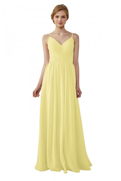 Spaghetti Straps Pleated Low V Back Bridesmaid Dress