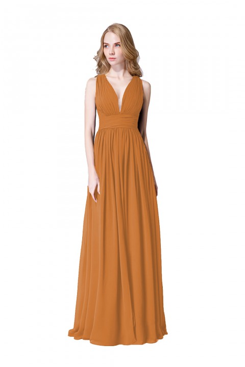 Sexy Deep V-Neck Plunging Silt Bridesmaid Dress with Keyhole Back