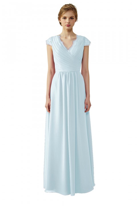 Lace Cap Sleeves  V-Neck Lace Back Closure with Keyhole Bridesmaid Dress