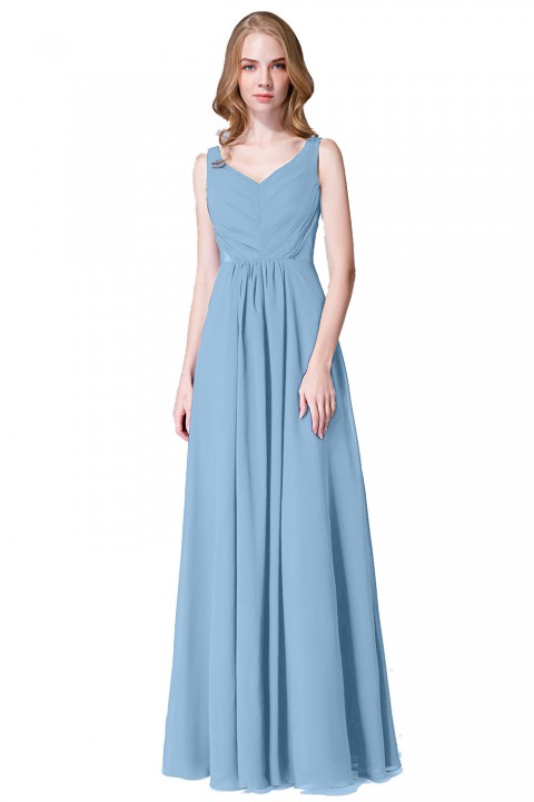 Elegant V-Back Chiffon Tank Bridesmaid Dress with Mesh Lace Inset