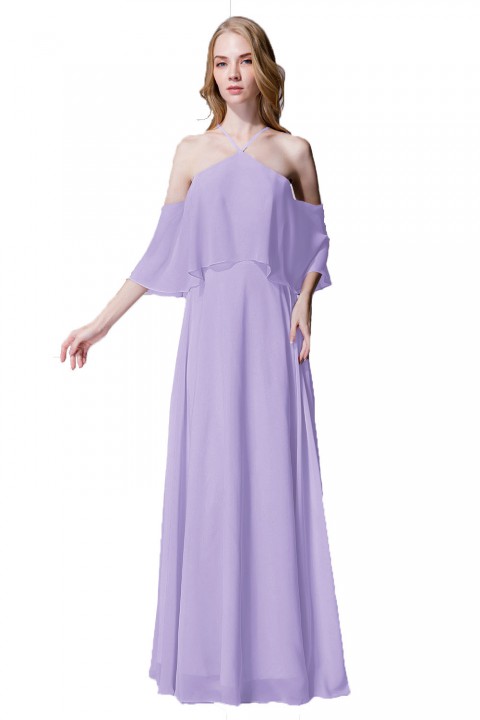 Y-Neck Ruffle Chiffon Multi-wear Bridesmaid Dress Long