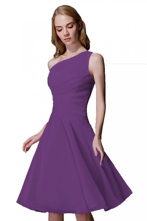 Asymmetrical One-Shoulder Chiffon Ruched Bridesmaid Dress Short