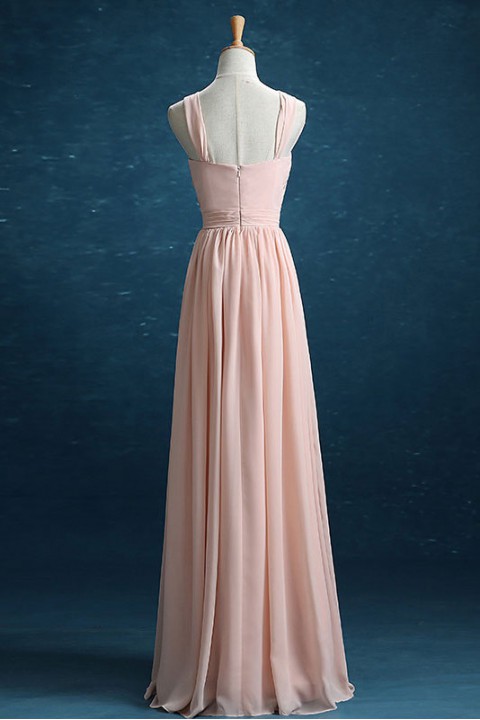 Criss-Cross Halter Neckline Straps Detail Back Bridesmaid Dress Long