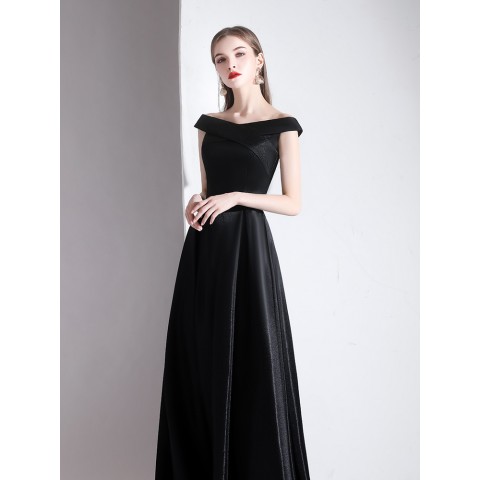 Black Off Shoulder Sleeveless Floor-length Skirt Velvet Party Dress