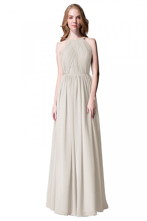 Pleated A-Line Halter Spaghetti-Straps Back Chiffon Bridesmaid Dress