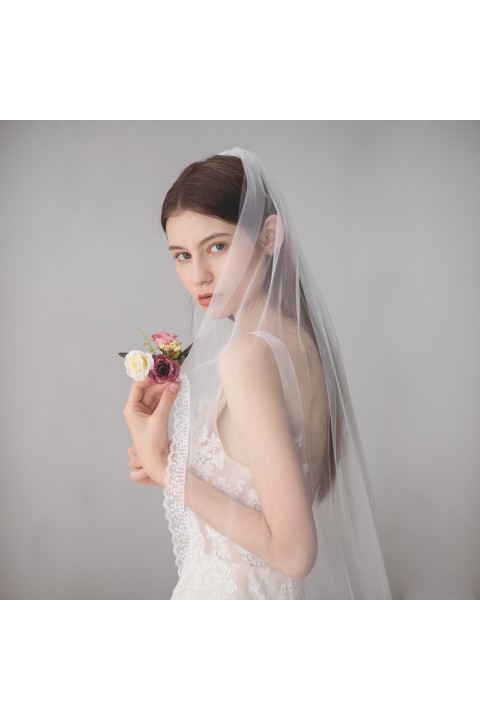 Simple Lacework Soft Tulle Long Wedding Bridal Veil With Comb