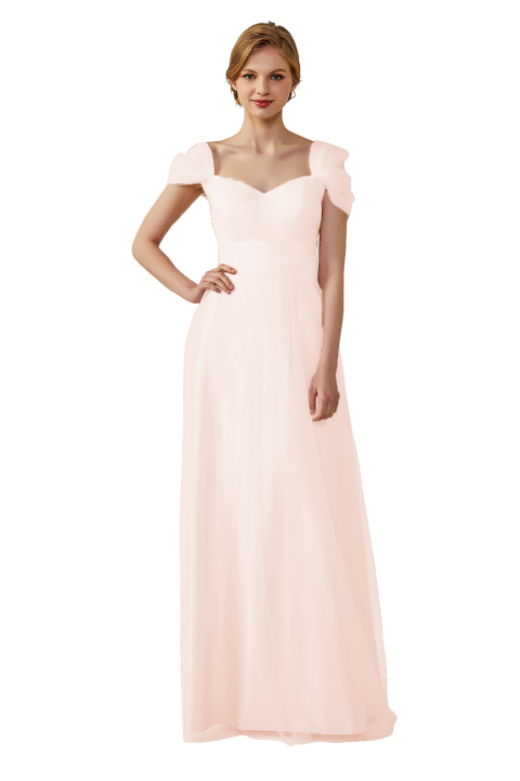 Sweetheart Neckline Cold Shoulder Long V back Tulle Bridesmaid Dress