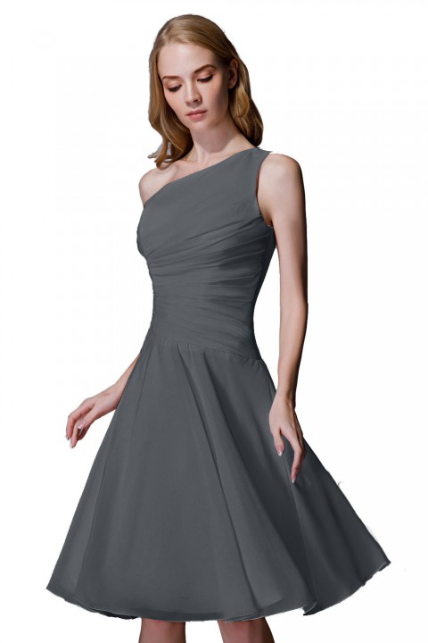 Asymmetrical One-Shoulder Chiffon Ruched Bridesmaid Dress Short