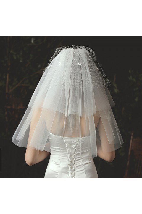 White Muti-Layers Short Soft Tulle Wedding Bridal Covering Veil With Comb