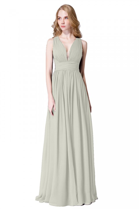 Sexy Deep V-Neck Plunging Silt Bridesmaid Dress with Keyhole Back