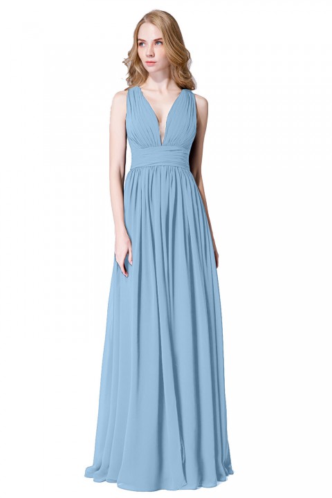 Sexy Deep V-Neck Plunging Silt Bridesmaid Dress with Keyhole Back