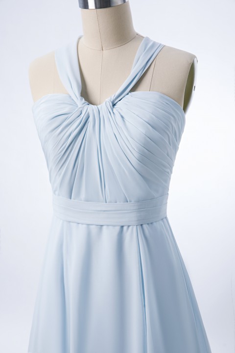 Halter Neck Ruched Bodice Chiffon A-line Bridesmaid Dress with Cutout Back