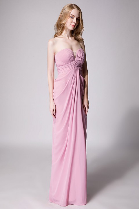 Strapless Sweetheart Chiffon Drape Bridesmaid Dress Long