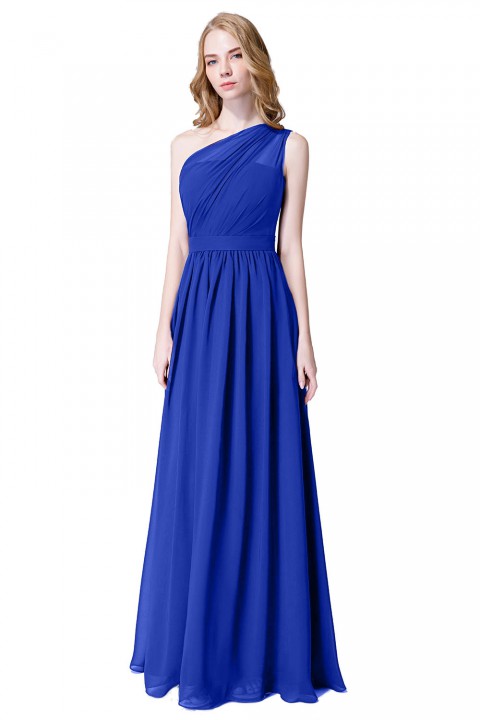 Illusion One-Shoulder Chiffon Pleated Bridesmaid Dress Long