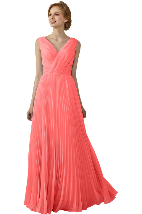 Chiffon V-Neck and V-Back A-Line Pleated Bridesmaid Dress 