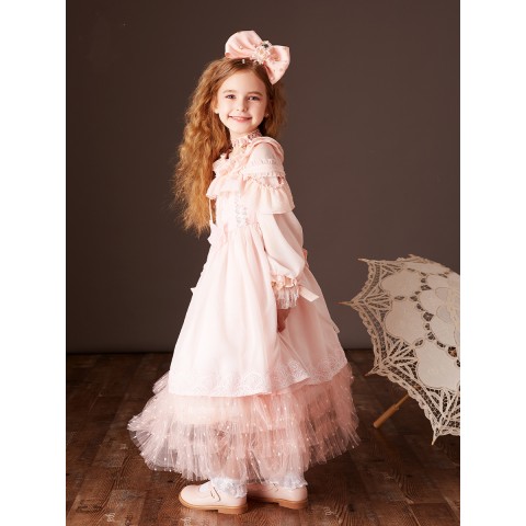 Pink Long-sleeved Vintage Princess Costume Dresses