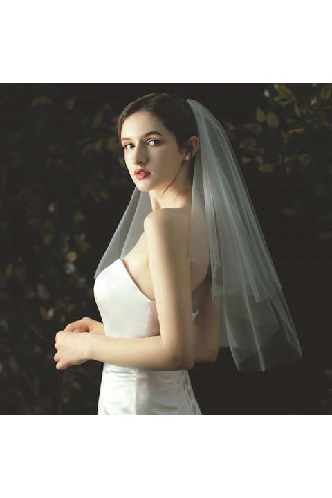 Simple Two-Tier Short Bridal Veil with Comb