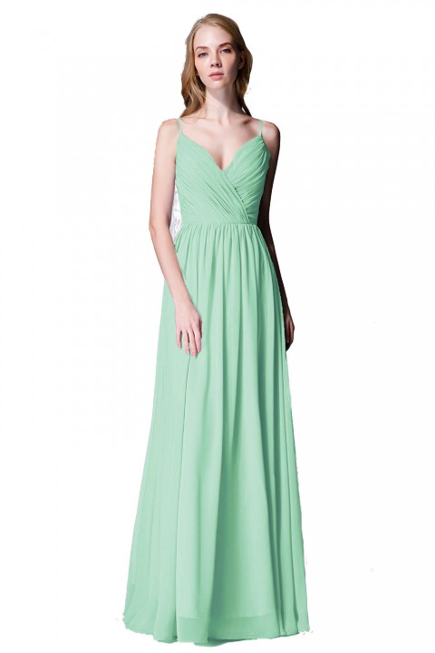 Spaghetti Straps Shell Neck Chiffon Bridesmaid Dress Open-back 