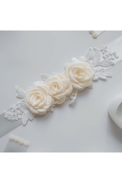 Floral Lace Pearl Crystal Bridal Belt Garters Set