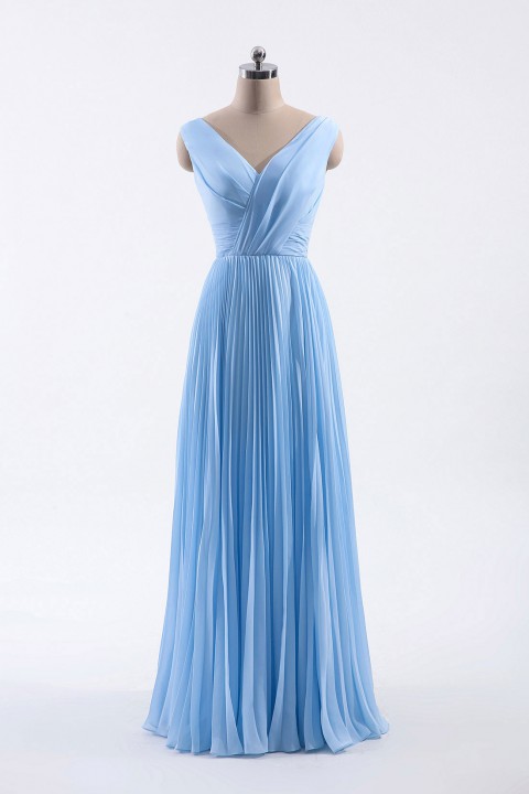 Chiffon V-Neck and V-Back A-Line Pleated Bridesmaid Dress 