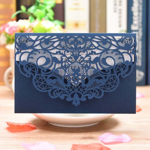 Casual Style Hollow Out Rectangle Customized Design Wedding Invitation