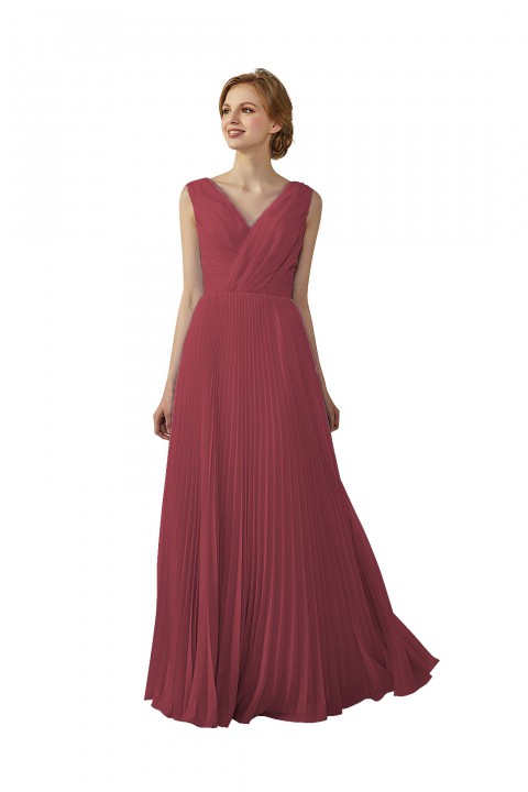 Chiffon V-Neck and V-Back A-Line Pleated Bridesmaid Dress 