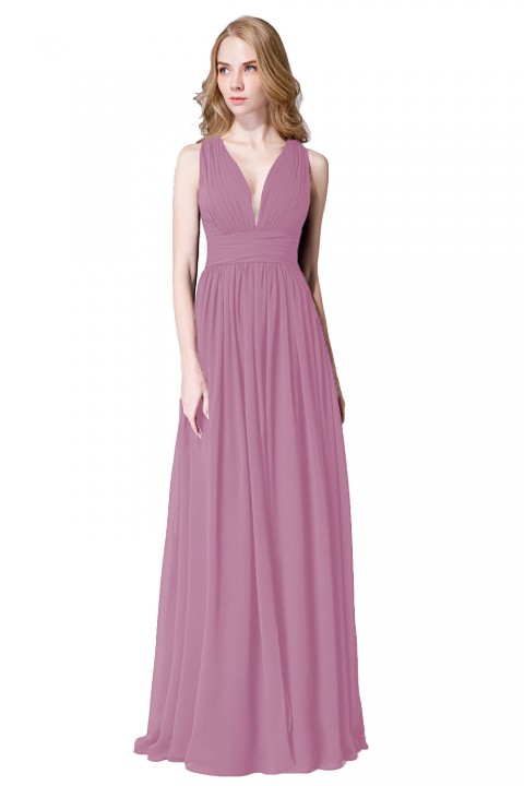 Sexy Deep V-Neck Plunging Silt Bridesmaid Dress with Keyhole Back