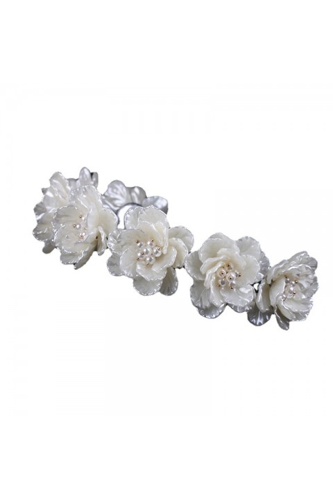 White Handmade Pearl Big Flower Design Bridal Headband