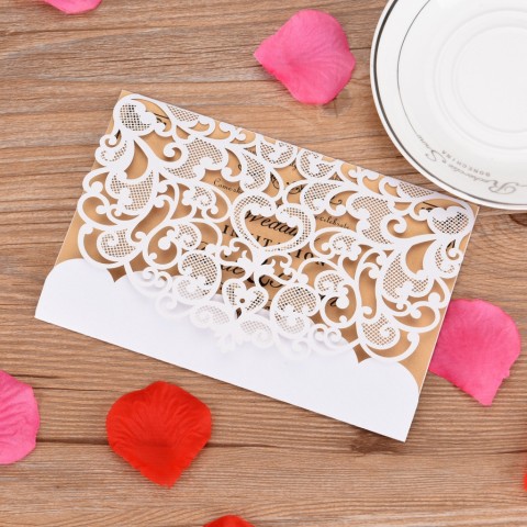 Heart Shape Hollow Out Rectangle Customized Design Wedding Invitation