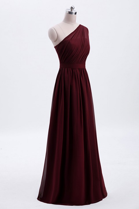 Illusion One-Shoulder Chiffon Pleated Bridesmaid Dress Long