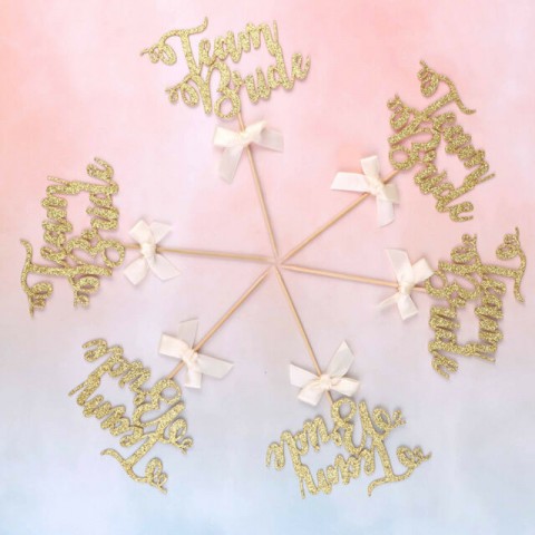 Team Bride Cake Toppers Bachelorette Party Props - 6 Pack