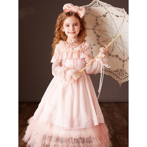 Pink Long-sleeved Vintage Princess Costume Dresses