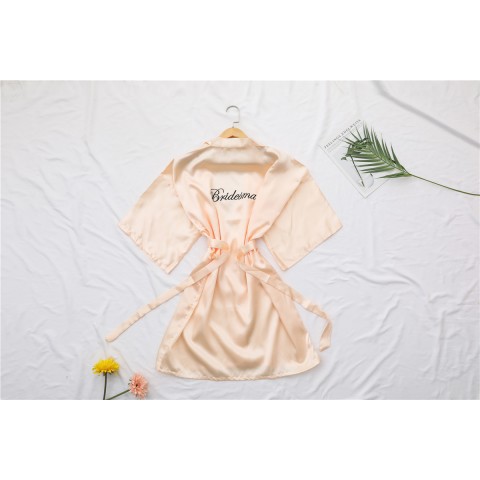 Back Embroidery Tied Waist Silk Bridesmaid Robe