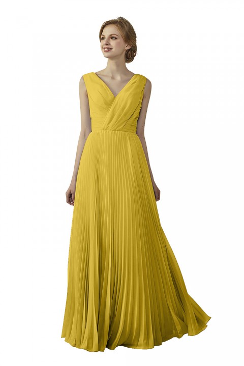 Chiffon V-Neck and V-Back A-Line Pleated Bridesmaid Dress 