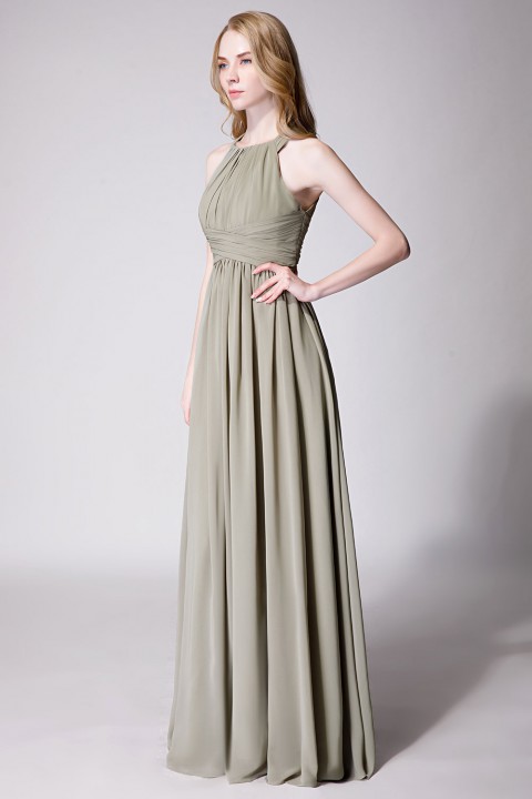 Sophisticated Halter Neckline Keyhole Back Pleated Bridesmaid Dress