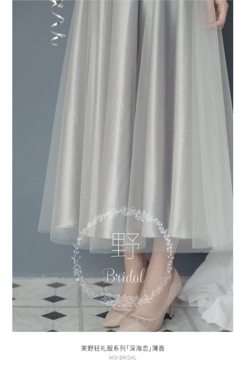 Silver Cold Shoulder Spaghetti Strap Bow Decor High Waist Luxe Satin Bridesmaid Dress