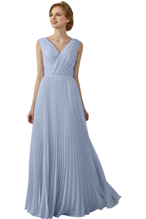 Chiffon V-Neck and V-Back A-Line Pleated Bridesmaid Dress 