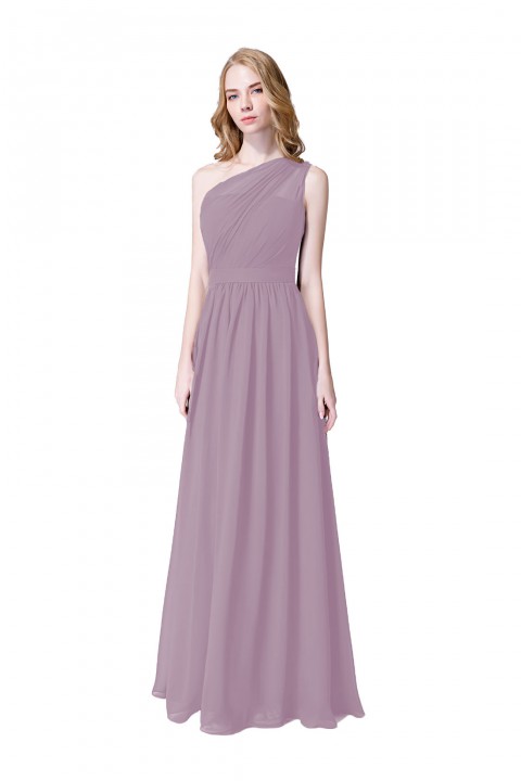 Illusion One-Shoulder Chiffon Pleated Bridesmaid Dress Long