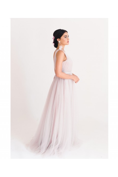 Pink Double V Neck Sleeveless High Waist Chiffon Bridesmaid Dress